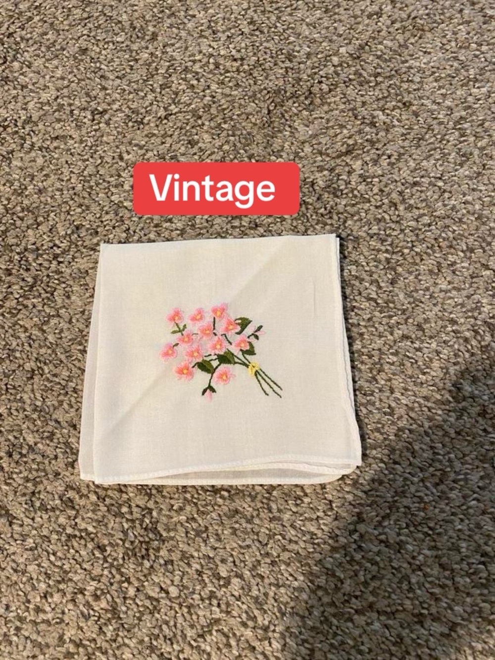 Vintage Pink Floral Embroidered handkerchief